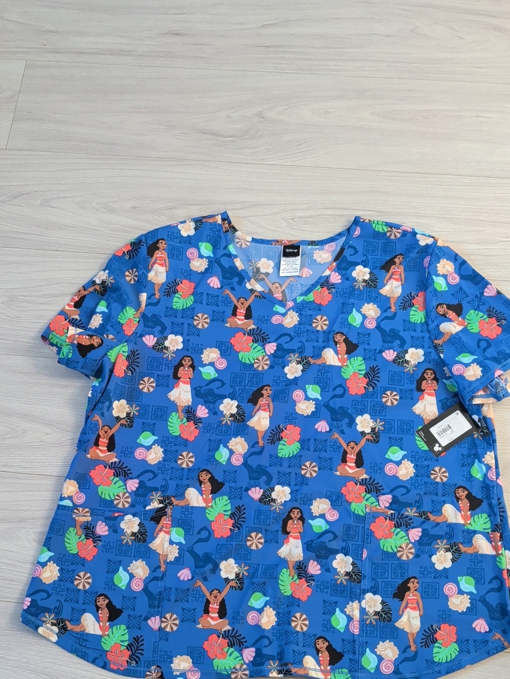 Disney Blue Moana Print Short Sleeve Healthcare/Scrubs Tee